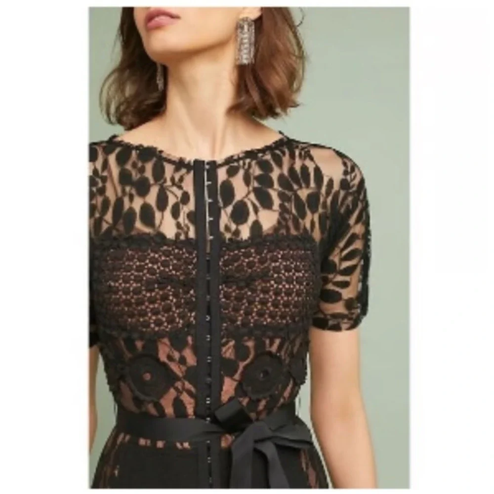Bequile Byron‎ Lars Anthropologie Dress Size 4 Black Lace Sheath Cocktail Retro - Picture 5 of 11